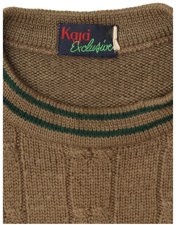 Vintage Mens Crew Neck Jumper Sweater XL Khaki Striped