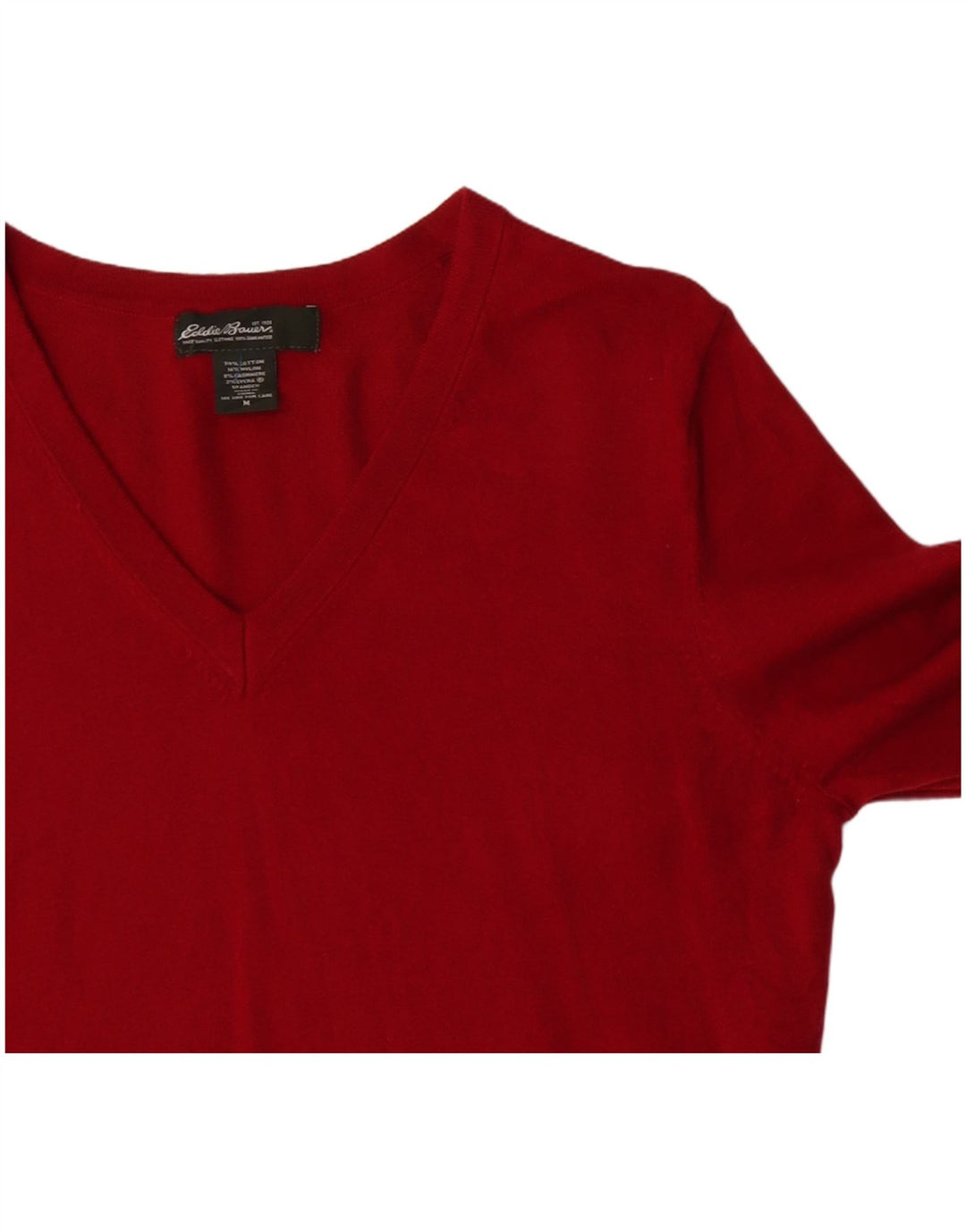 EDDIE BAUER Womens V-Neck Jumper Sweater UK 14 Medium Red Cotton