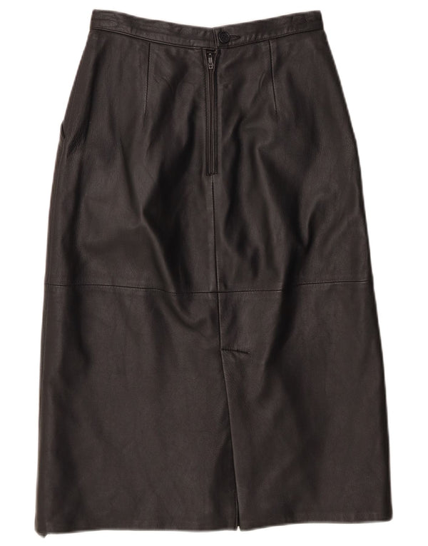 Vintage Womens High Waist Leather Skirt IT 42 Medium W24  Black Leather