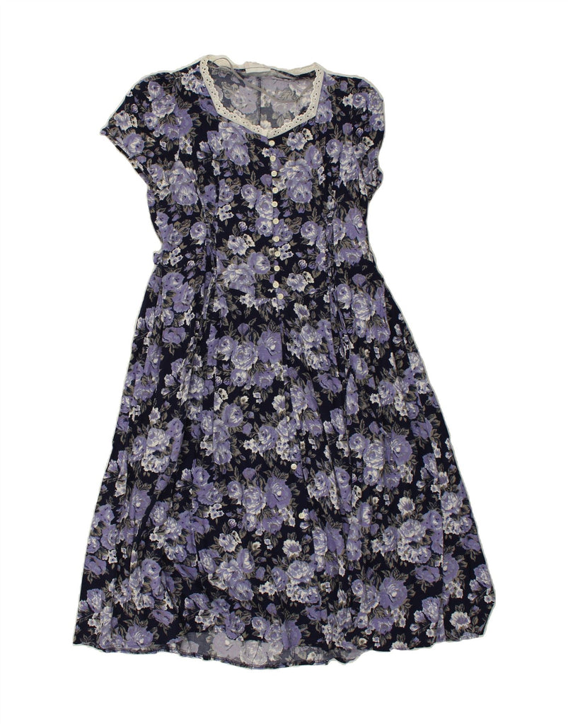 RENE' DERHY Womens Short Sleeves Maxi Dress UK 16 Large Navy Blue Floral Vintage Rene' Derhy and Second-Hand Rene' Derhy from Messina Hembry 