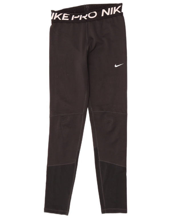 Nike Girls Dri Fit Graphic Leggings 13-14 Years XL Black Polyester