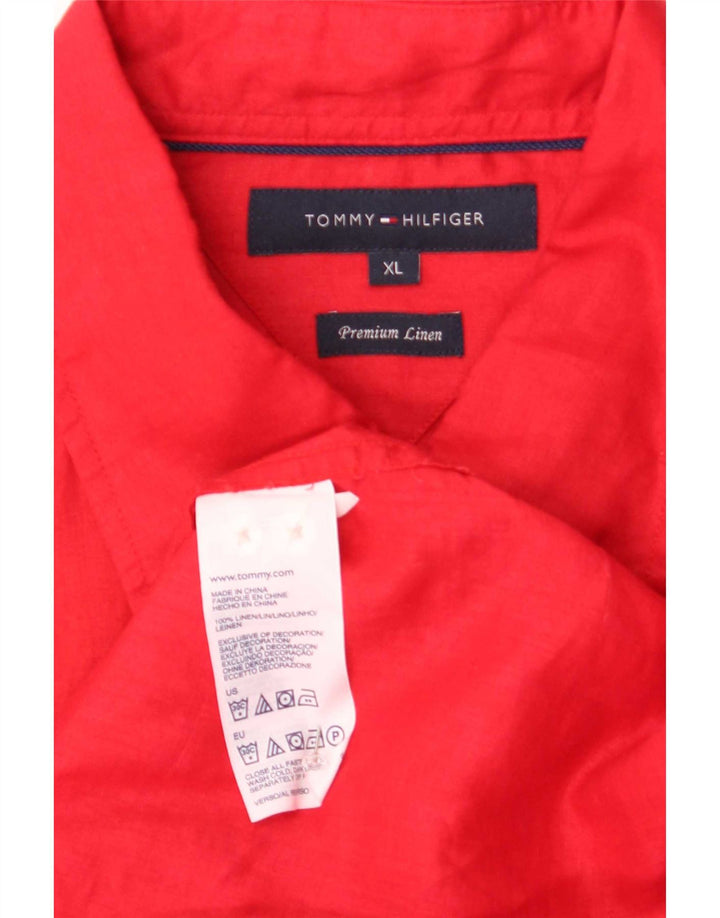 Tommy Hilfiger Mens Shirt XL Red Linen