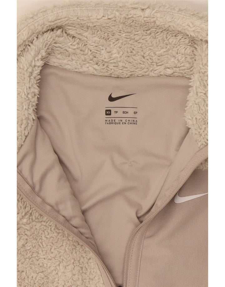 NIKE Womens Oversized Fleece Jacket UK 6 XS Beige Colourblock Polyester