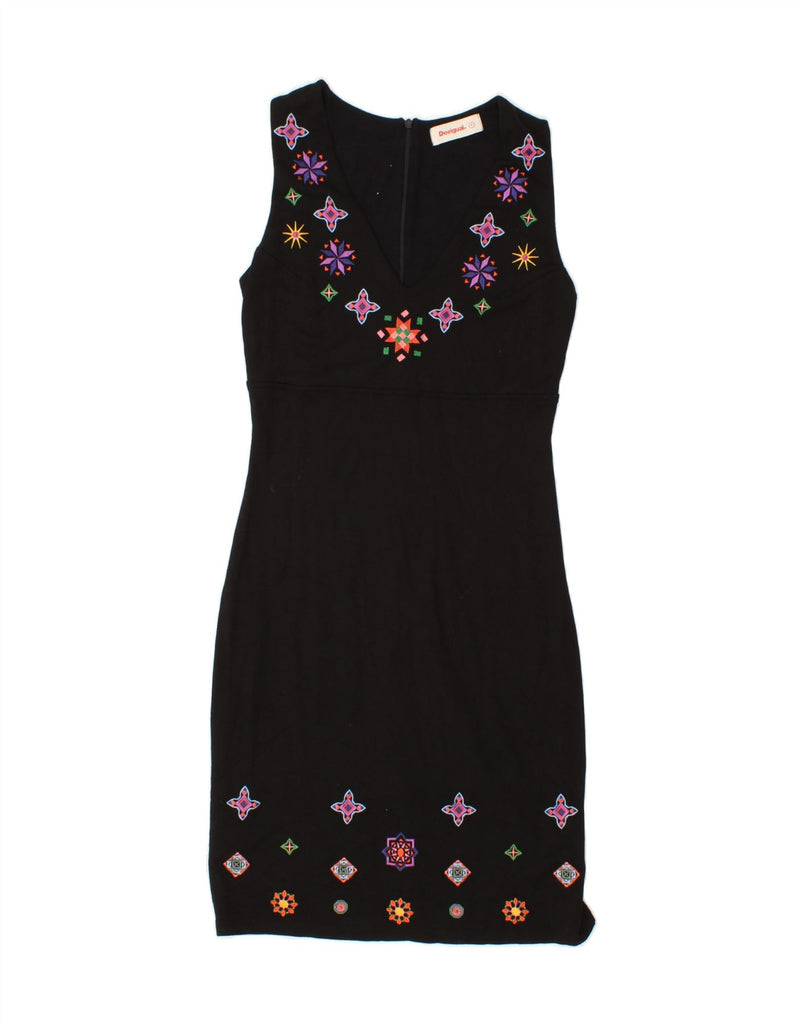 DESIGUAL Womens Sleeveless Bodycon Dress UK 8 Small Black Floral Vintage Desigual and Second-Hand Desigual from Messina Hembry 