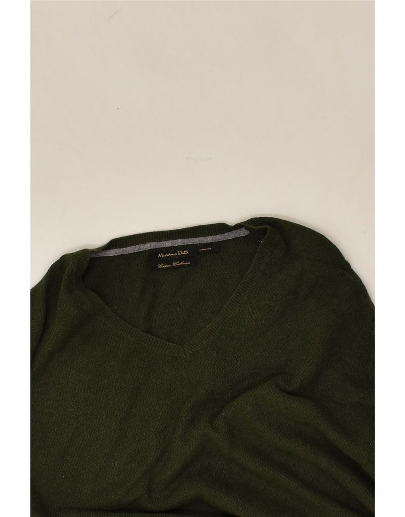 MASSIMO DUTTI Mens V-Neck Jumper Sweater Medium Khaki Cotton | Vintage Massimo Dutti | Thrift | Second-Hand Massimo Dutti | Used Clothing | Messina Hembry 