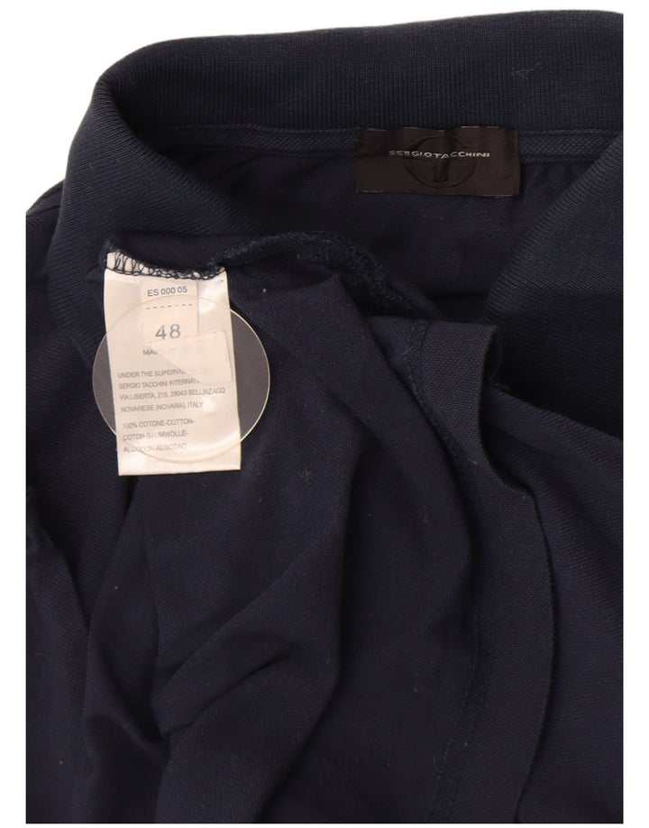 Sergio Tacchini Mens Long Sleeve Polo Shirt IT 48 Medium Navy Blue Cotton