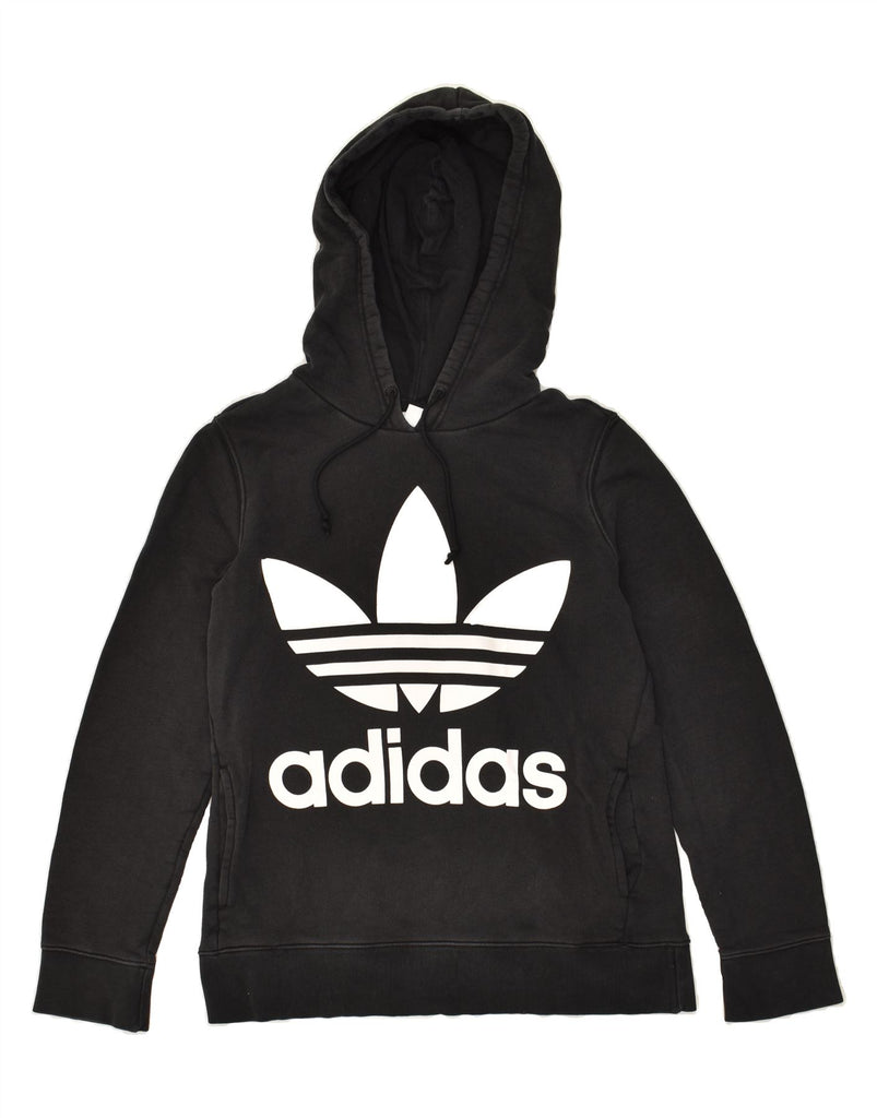 ADIDAS Womens Graphic Hoodie Jumper UK 12 Medium  Black Cotton | Vintage Adidas | Thrift | Second-Hand Adidas | Used Clothing | Messina Hembry 