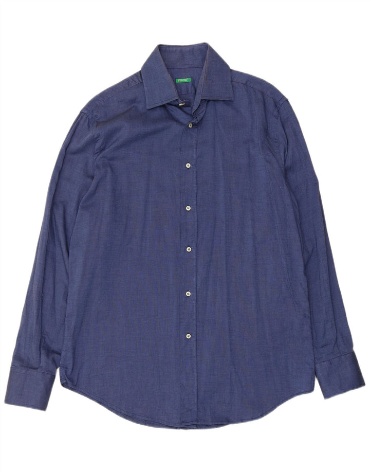 Benetton Mens Shirt XL Navy Blue Cotton