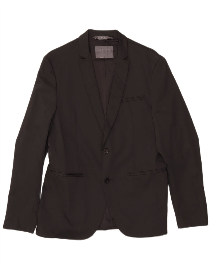 Zara Mens 2 Button Blazer Jacket EU 50 Medium Black Polyester