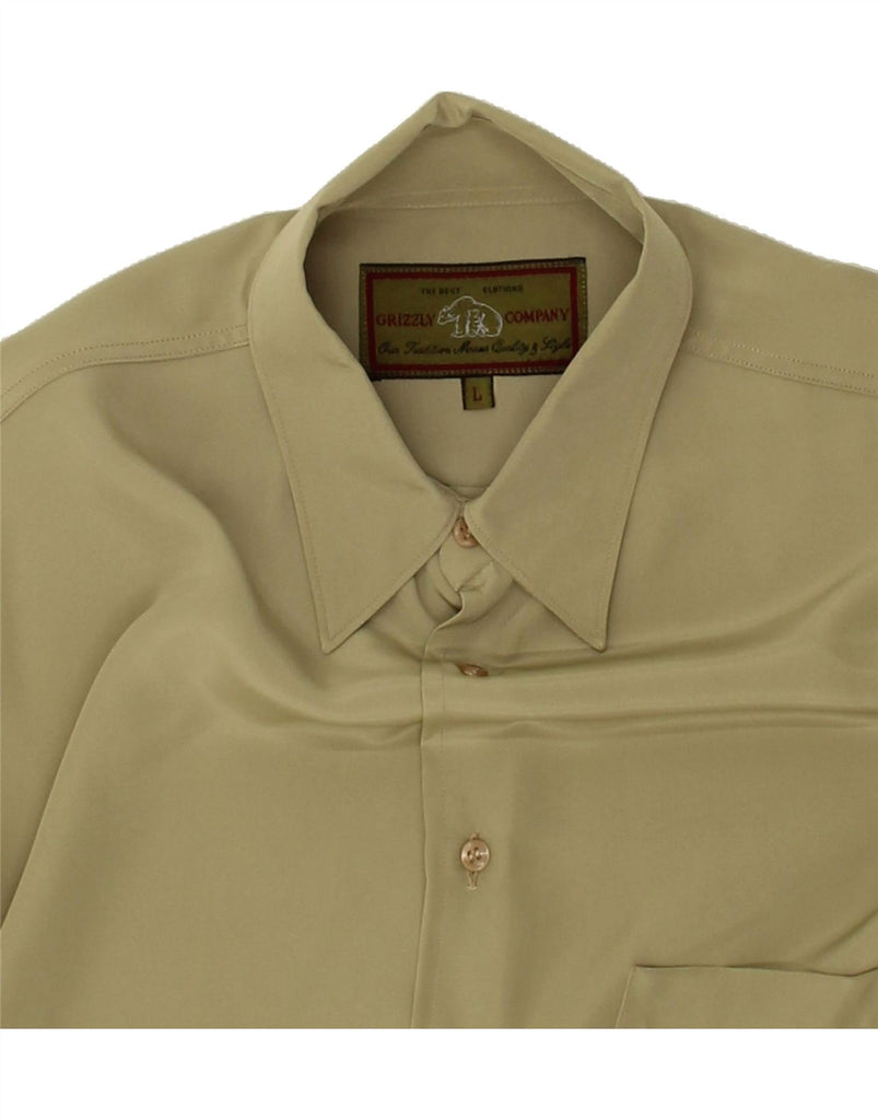 VINTAGE Mens Shirt Large Khaki Viscose | Vintage Vintage | Thrift | Second-Hand Vintage | Used Clothing | Messina Hembry 