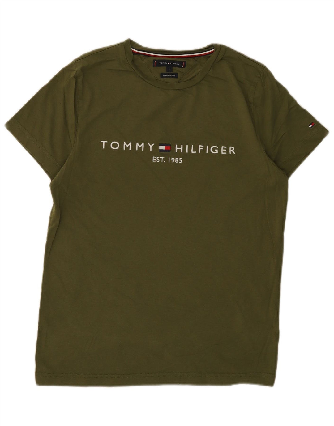 TOMMY HILFIGER Mens Graphic T-Shirt Top Small Khaki Cotton