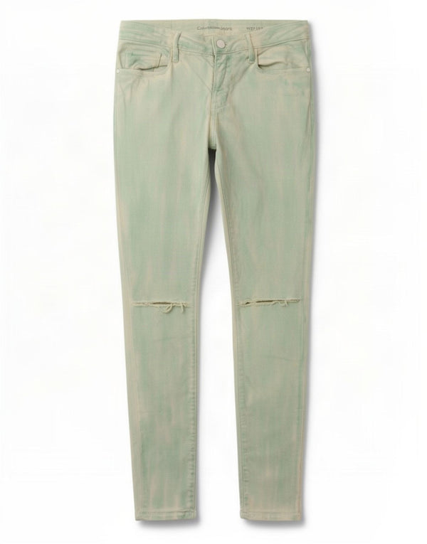 Calvin Klein Womens Distressed Skinny Jeans W27 L32 Turquoise Tie Dye