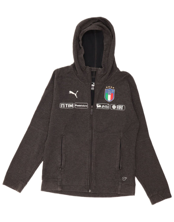 Puma Womens Italia Graphic Zip Hoodie Sweater UK 12 Medium Grey Cotton