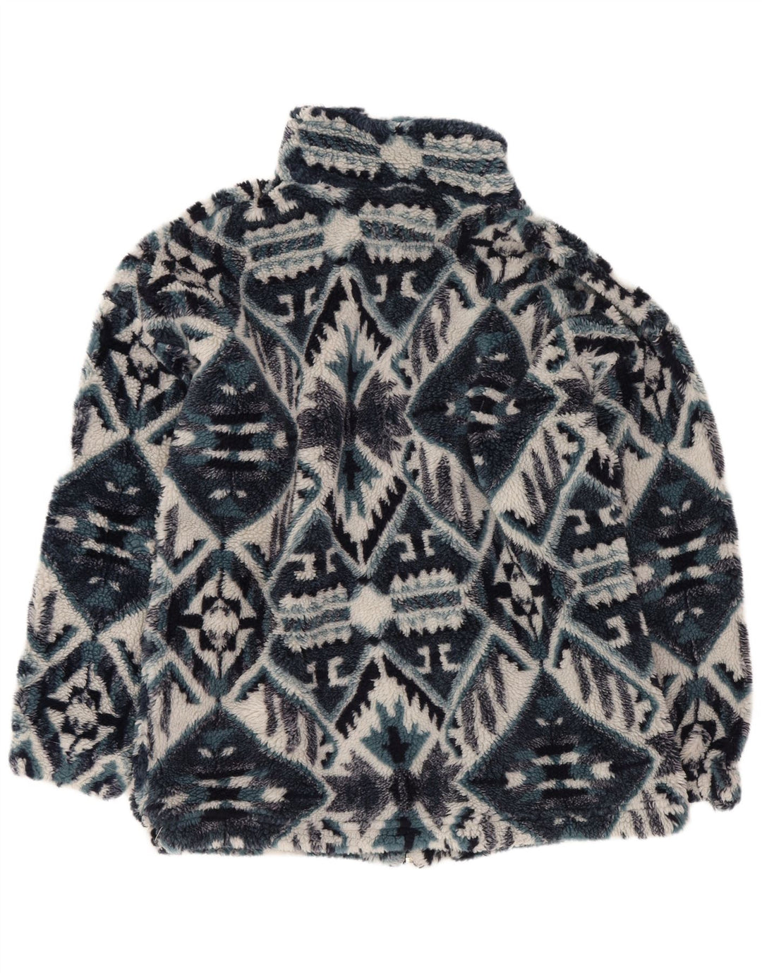 Vintage Mens Fleece Jacket UK 36 Small Navy Blue Geometric Aztec