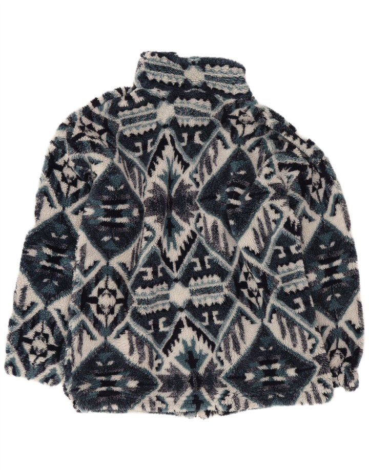 Vintage Mens Fleece Jacket UK 36 Small Navy Blue Geometric Aztec