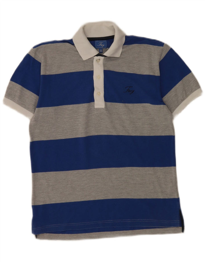 Fay Boys Polo Shirt 11-12 Years Blue Striped Cotton