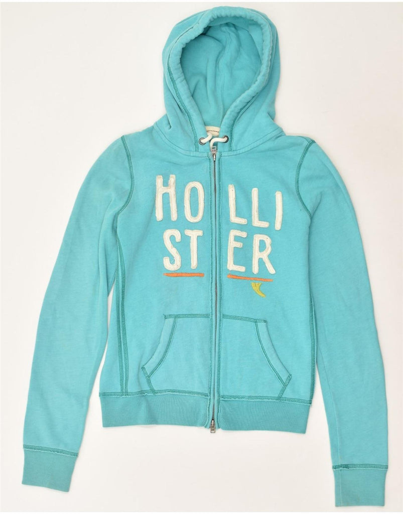 HOLLISTER Womens Graphic Zip Hoodie Sweater UK 12 Medium Blue Cotton | Vintage Hollister | Thrift | Second-Hand Hollister | Used Clothing | Messina Hembry 