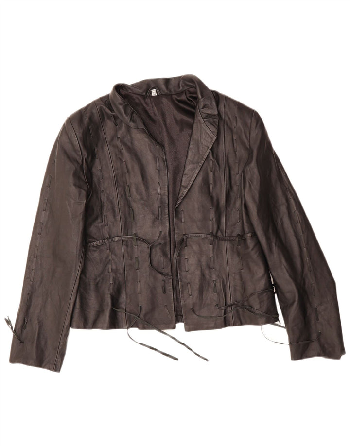 VINTAGE Womens Leather Jacket IT 44 Medium Black