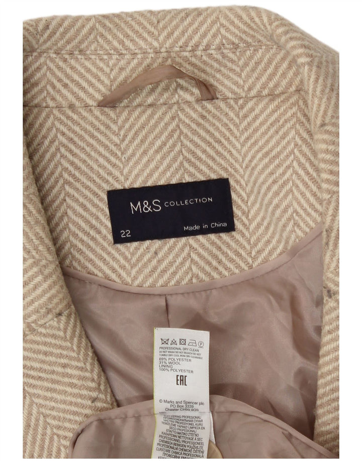 Marks & Spencer Womens Overcoat UK 22 3XL  Beige Herringbone Polyester