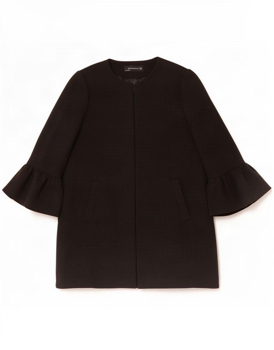 Zara Womens Open Overcoat UK 16 Large Black Polyester