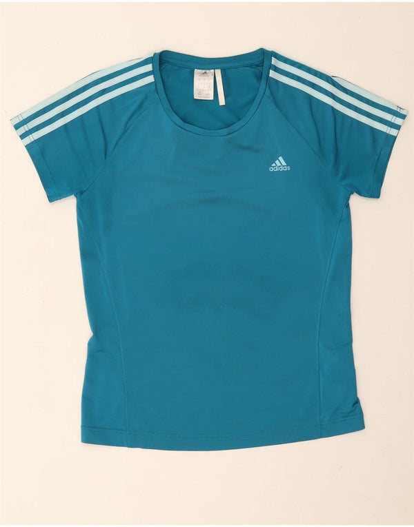 Adidas Womens T-Shirt Top UK 12/14 Medium Blue Polyester