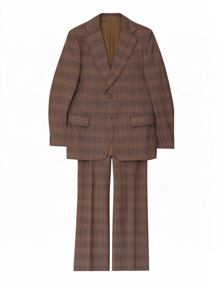 Magee Mens 2 Button Piece Suit UK 38 Medium W32 L32 Brown Check Virgin Wool