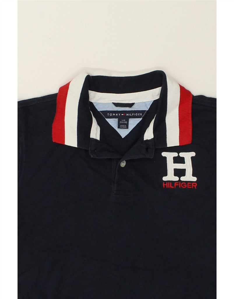 TOMMY HILFIGER Boys Graphic Rugby Polo Shirt 15-16 Years Large Navy Blue | Vintage Tommy Hilfiger | Thrift | Second-Hand Tommy Hilfiger | Used Clothing | Messina Hembry 