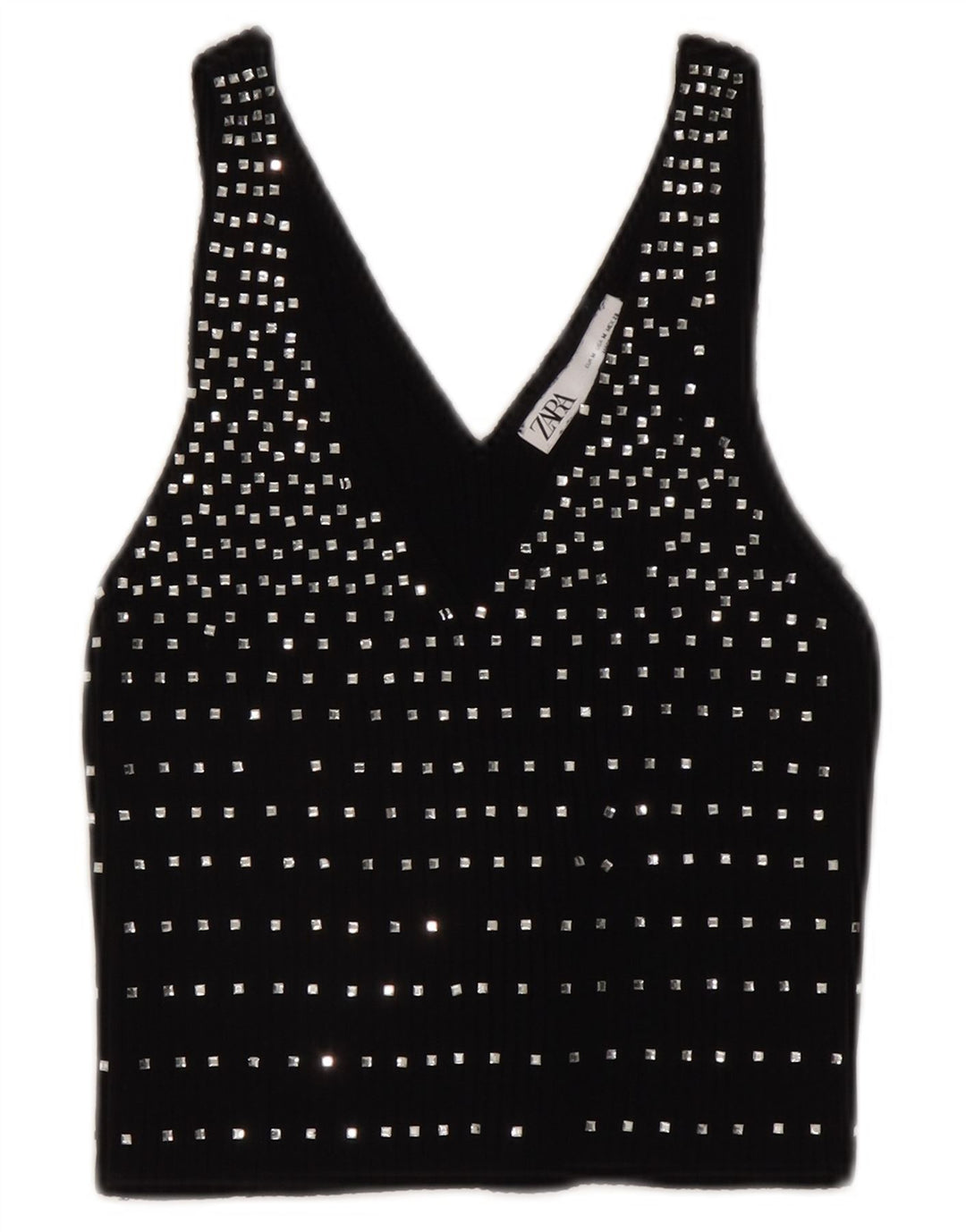 Zara Womens Sleeveless Crop Top UK 12 Medium Black Spotted