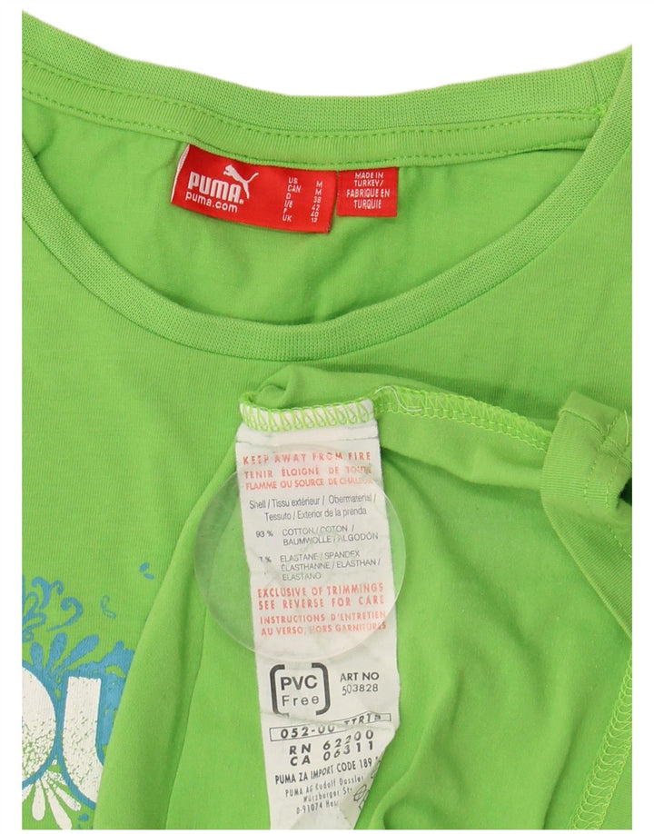 PUMA Womens Graphic T-Shirt Top UK 12 Medium Green Cotton