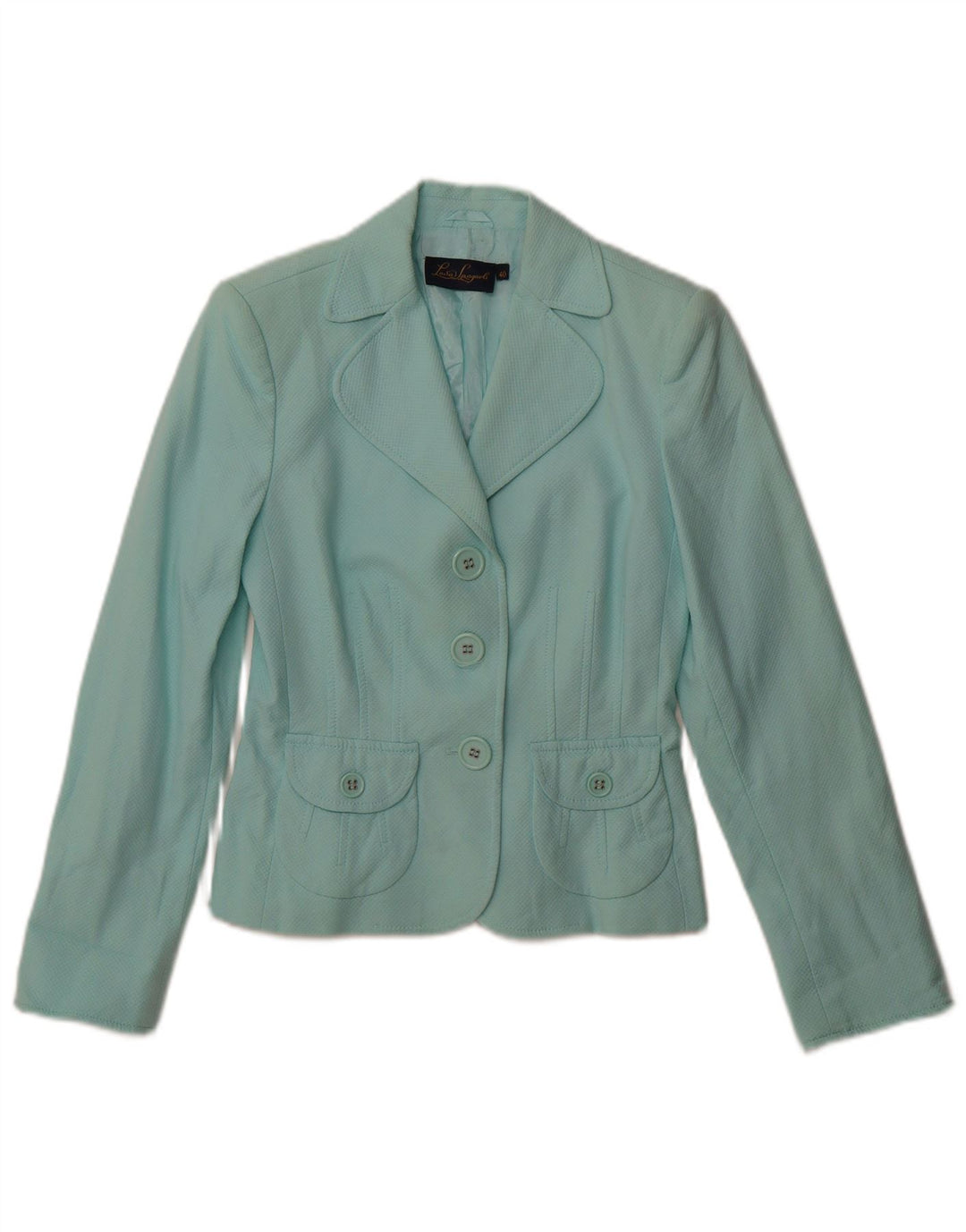 Luisa Spagnoli Womens 3 Button Blazer Jacket IT 40 Small Turquoise Cotton