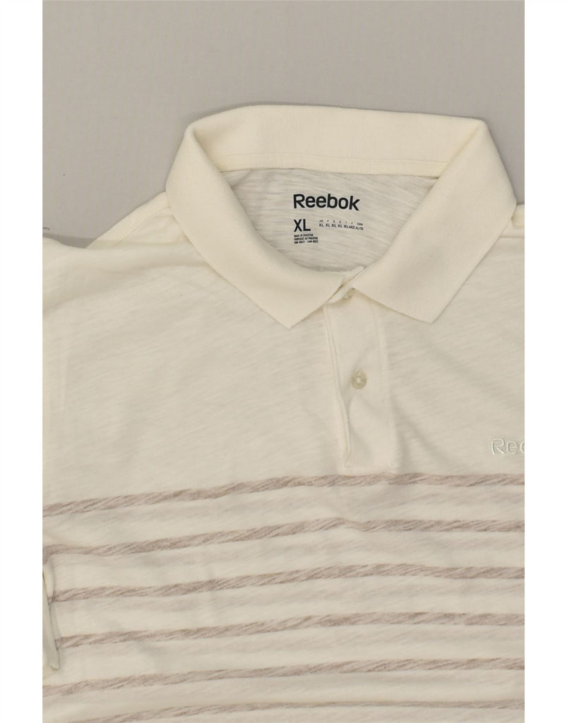 REEBOK Mens Polo Shirt XL Off White Striped Cotton | Vintage Reebok | Thrift | Second-Hand Reebok | Used Clothing | Messina Hembry 