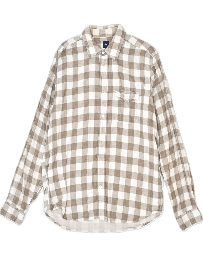 GAP Mens Shirt Medium Beige Check Cotton | Vintage | Thrift | Second-Hand | Used Clothing | Messina Hembry 