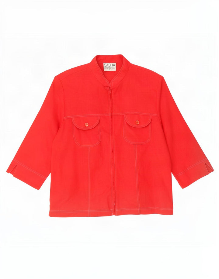 Sasha Womens 3/4 Sleeve Shirt Blouse UK 14 Medium Red Linen