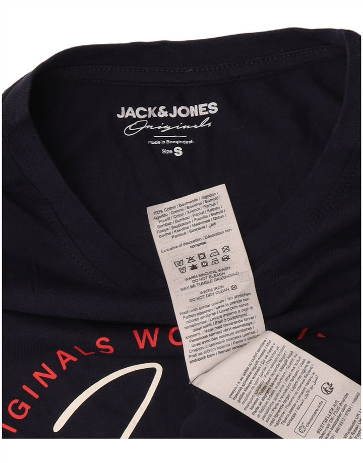 Jack & Jones Mens Graphic Top Long Sleeve Small Navy Blue Cotton