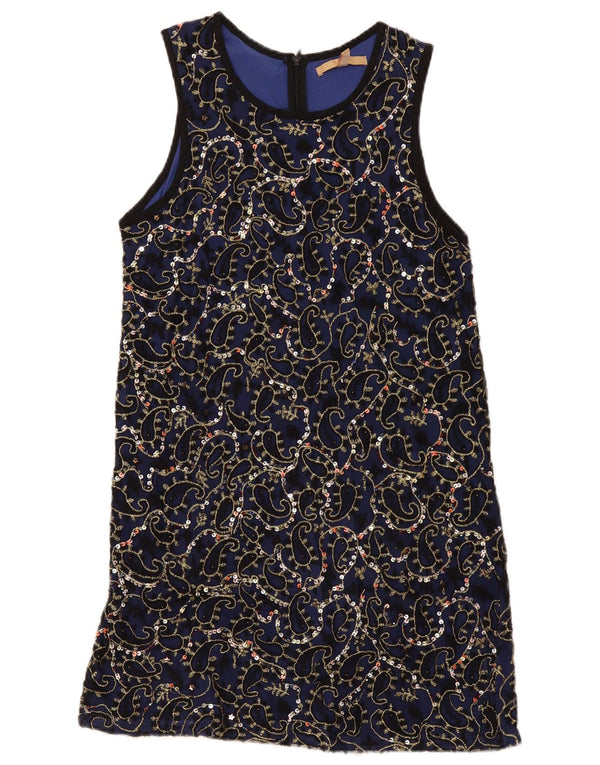 Zara Womens Trafaluc Sleeveless Shift Dress UK 12 Medium Navy Blue Paisley