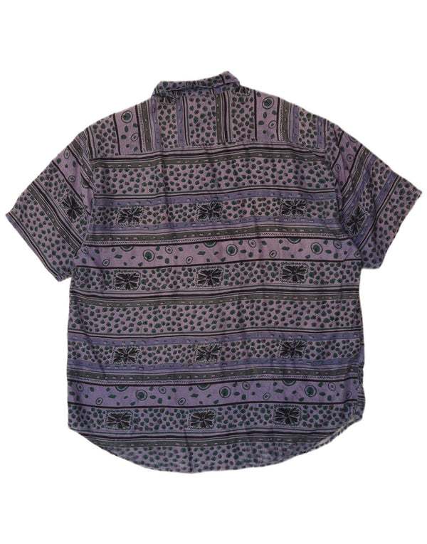 James Dillon Mens Short Sleeve Shirt XL Purple Striped Silk