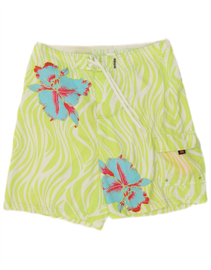 Sundek Mens Swimming Shorts Medium Green Floral Polyester