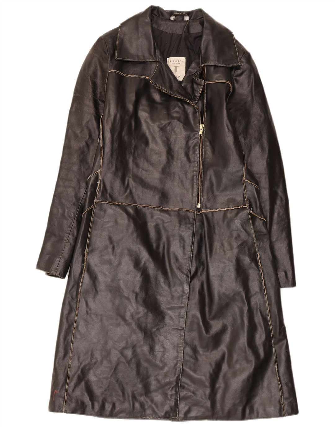 Conbipel Womens Trench Leather Coat IT 42 Medium Black