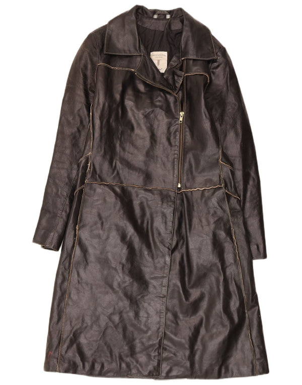 Conbipel Womens Trench Leather Coat IT 42 Medium Black