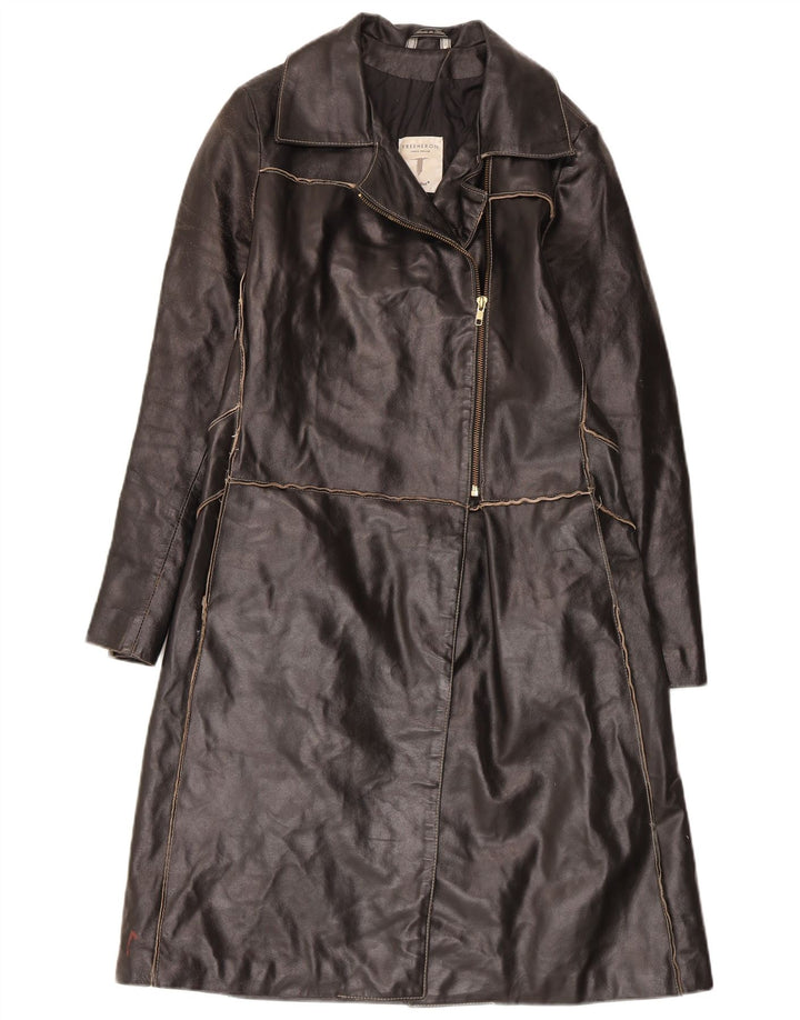 Conbipel Womens Trench Leather Coat IT 42 Medium Black