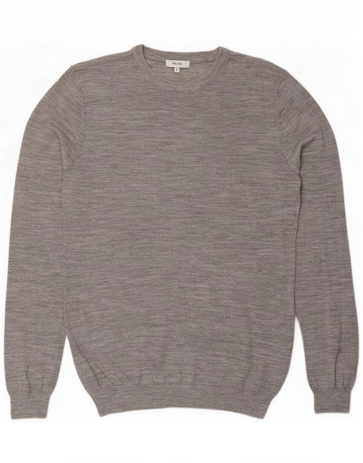 Reiss Mens Crew Neck Jumper Sweater Small Grey Flecked Wool