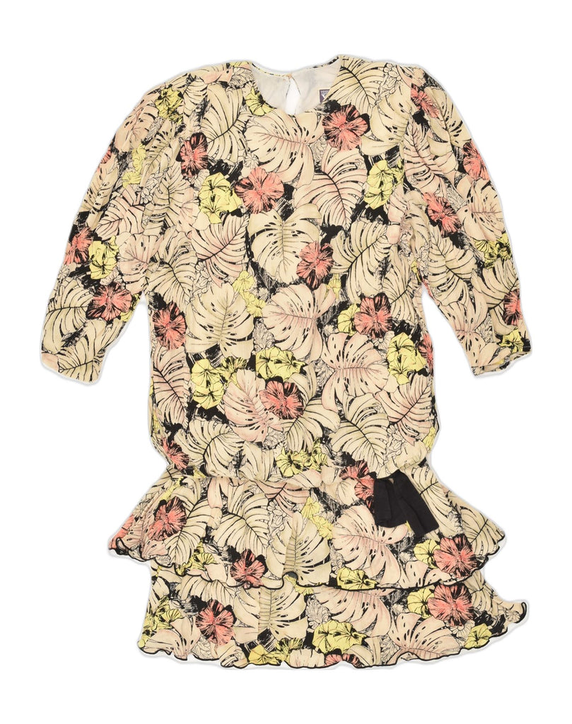 YESSICA Womens 3/4 Sleeve Drop Waist Dress EU 38 Medium Beige Floral | Vintage Yessica | Thrift | Second-Hand Yessica | Used Clothing | Messina Hembry 