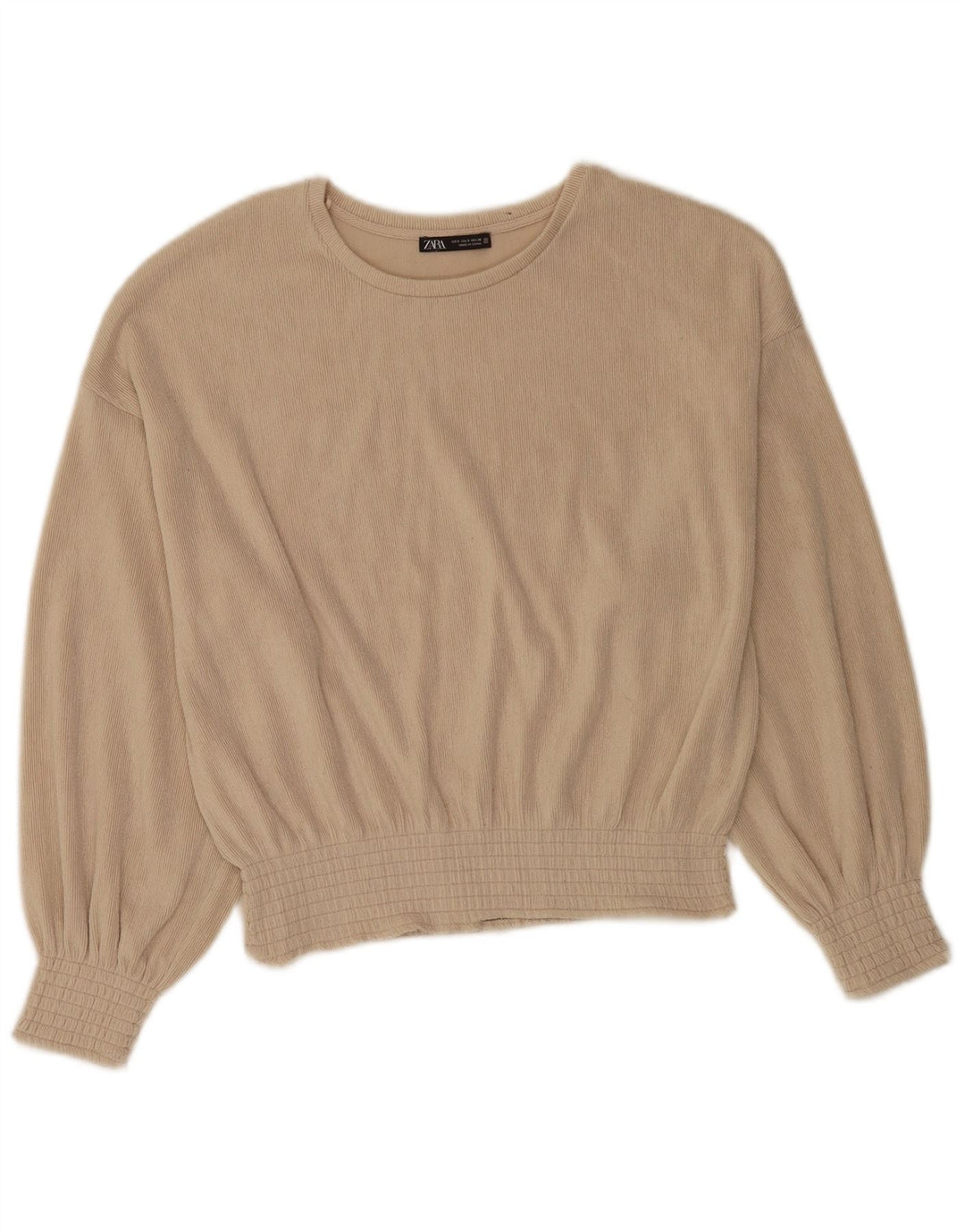 Zara Womens Long Sleeve Oversized Blouse Top UK 10 Small Beige Polyester
