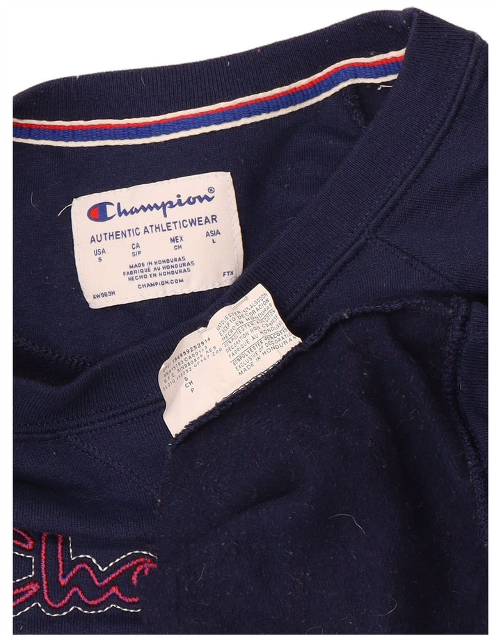 Champion Womens Graphic Sweatshirt Jumper UK 10 Small Navy Blue Cotton
