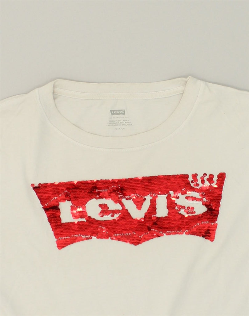 LEVI'S Womens Crop Graphic T-Shirt Top UK 8 Small White Cotton | Vintage Levi's | Thrift | Second-Hand Levi's | Used Clothing | Messina Hembry 