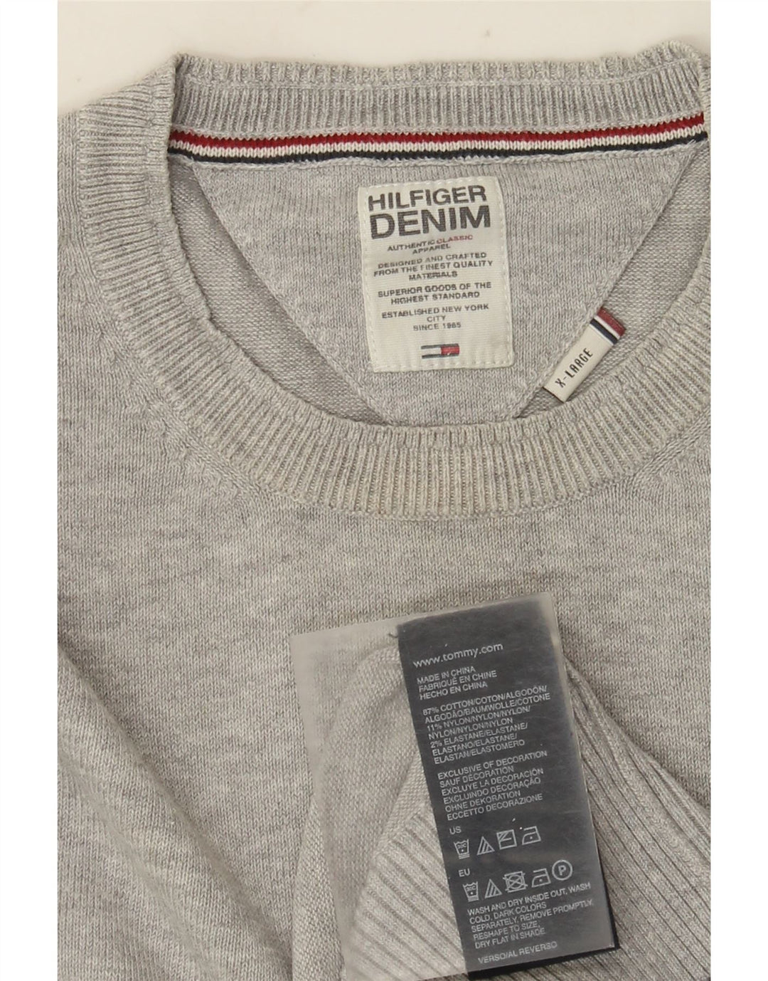 Tommy Hilfiger Mens Crew Neck Jumper Sweater XL Grey Cotton