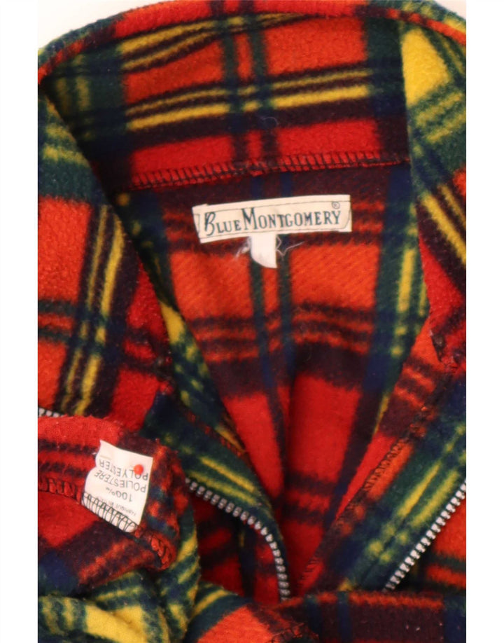 Vintage Mens Zip Neck Fleece Jumper Medium Multicoloured Plaid Polyester