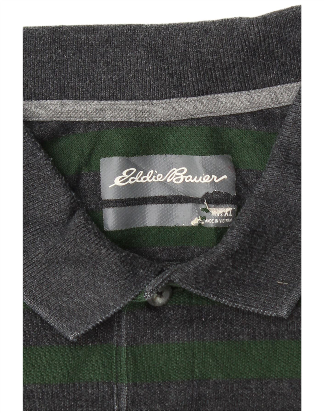 EDDIE BAUER Mens Polo Shirt XL Green Striped Cotton