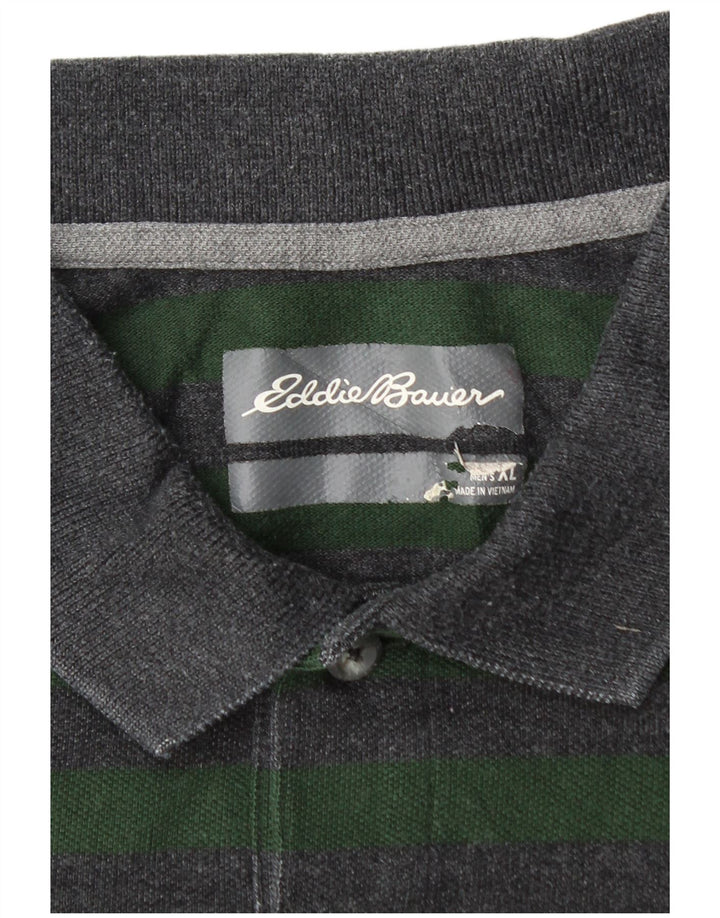 EDDIE BAUER Mens Polo Shirt XL Green Striped Cotton