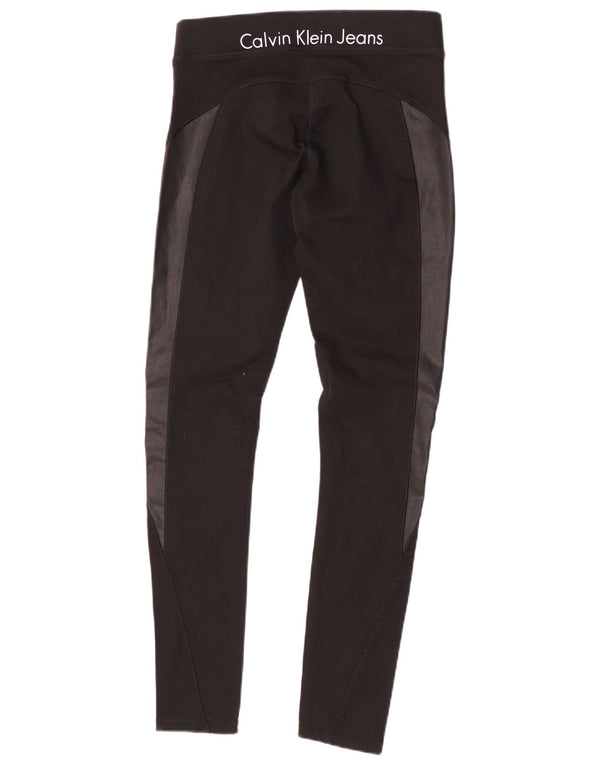 Calvin Klein Jeans Womens Graphic Leggings UK 10 Small Black Colourblock
